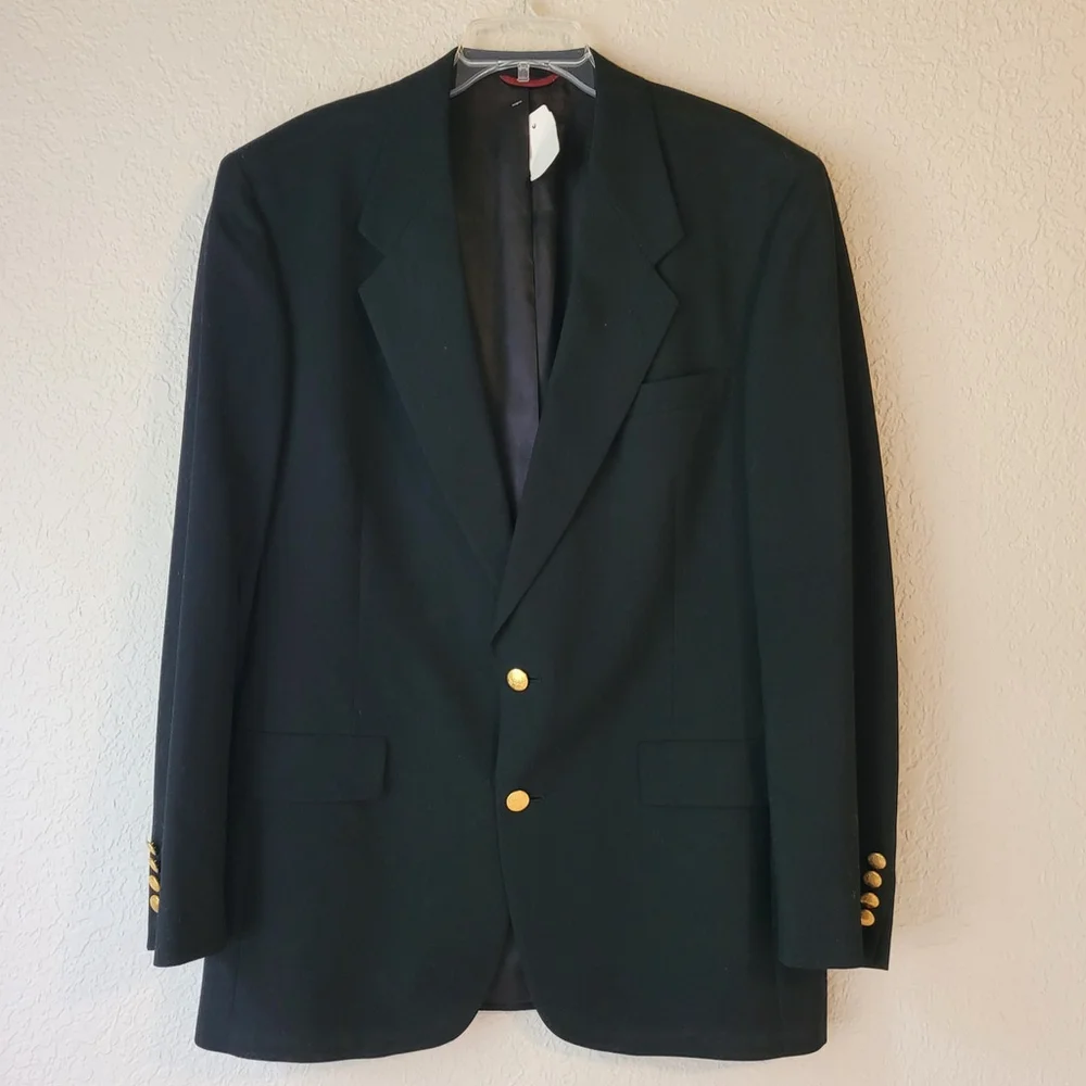 HART SCHAFFNER MARX Classic Black Golde 2-Button Single Rear Vent Blazer - 44L.
